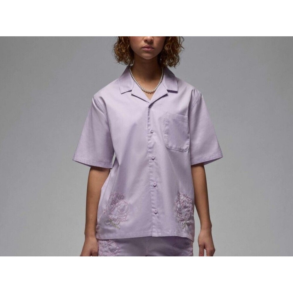 NWT Jordan Women's M Woven Shirt Doll Purple Rose Embroidered Cotton Button Up